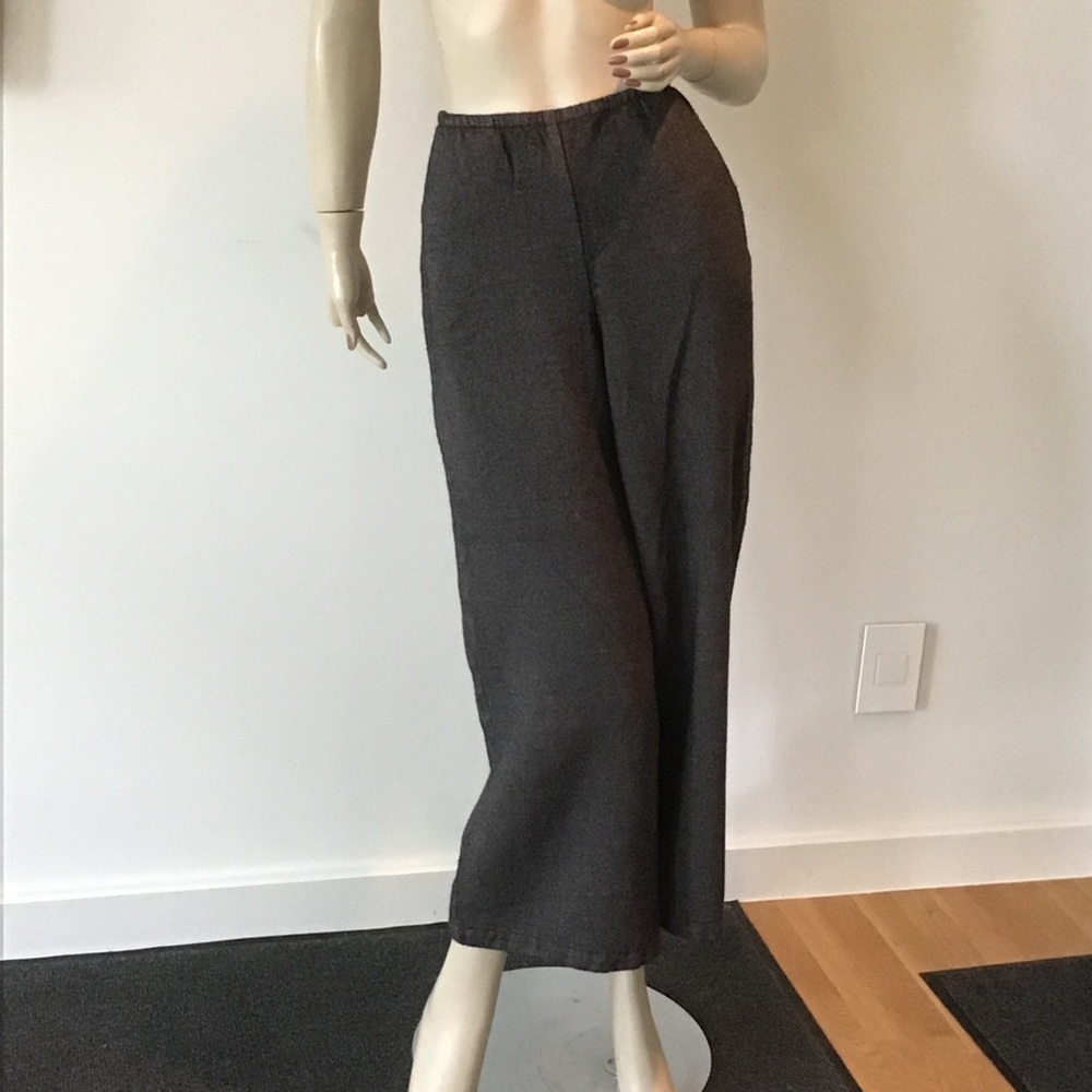 FLAX‎ Designs Charcoal Gray Wool Tweed Elastic Pants Cropped Flood S Lagenlook